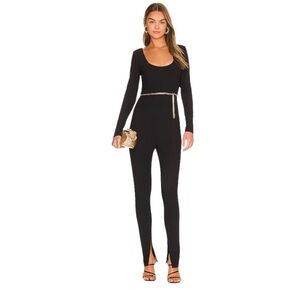 Misha Charlize Zipper Hem Black Scoopneck Catsuit Jumpsuit Size Small